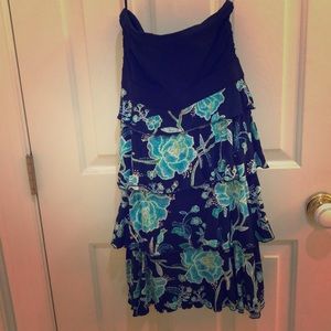 Express strapless ruffle tiered stretch dress